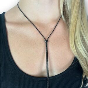 Black Crystal Lariat Necklace